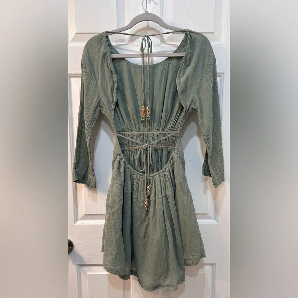 Free People Prettiest Pleats Sage Mini Dress Size M Beach Party Vacation Festive